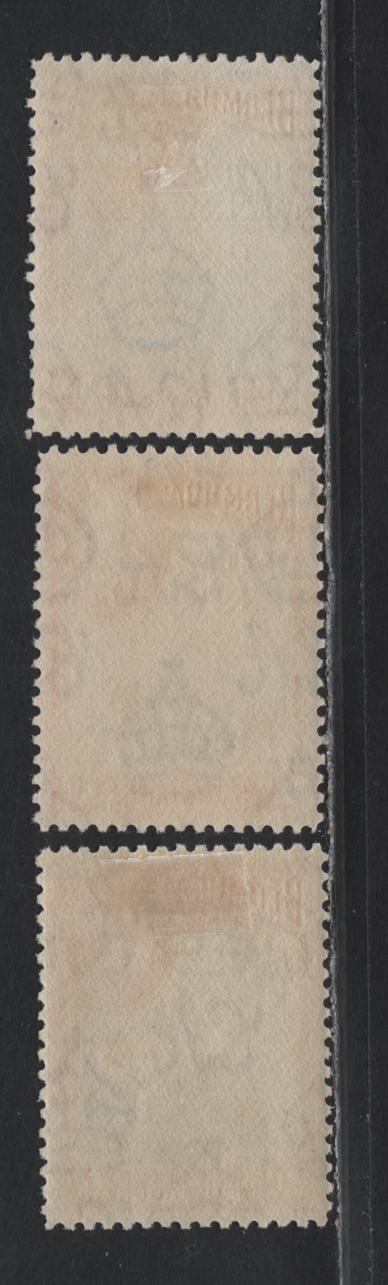 Lot 217 Bermuda (C)SG#122 1/2d on 1d Black & Rosy Vermillion - Black & Deep Scarlet , 1936-1952 KGVI Pictorial Issue, 3 VFOG Singles, 1940 Printings With Crackly Gum, Showing 13.5mm Space Between Peeny & X's, One With Thick & Thin Lettering In Overprint.