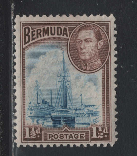 Lot 201 Bermuda SG#111 1.5d Blue & Purple Brown , 1936-1952 KGVI Pictorial Issue, A VFNH Single, 1946-48 Printing, Opaque Paper With Barely Visible Wmk, Smooth Appearing Gum With Fine Cracks.