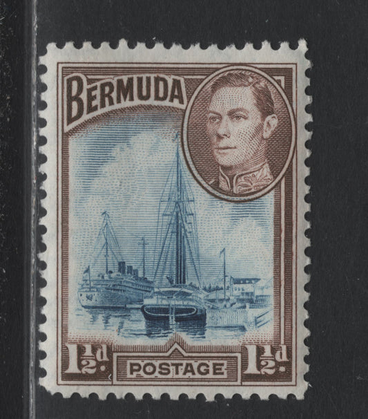 Lot 202 Bermuda SG#111a 1.5d Dull Blue & Violet Brown , 1936-1952 KGVI Pictorial Issue, A VFNH Single, 1942-1943 Printing, Opaque Paper With Barely Visible Wmk, Crackly Gum With Visible Diagonal Cracks, Line Perf.
