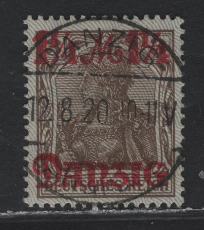 Lot 263 Danzig SC#26a (Michel# 27II) 1.25m on 3pf Brown , 1920 Surcharged Germania Issue, A Very Fine Used Single, Gray Burlage Having Points Down