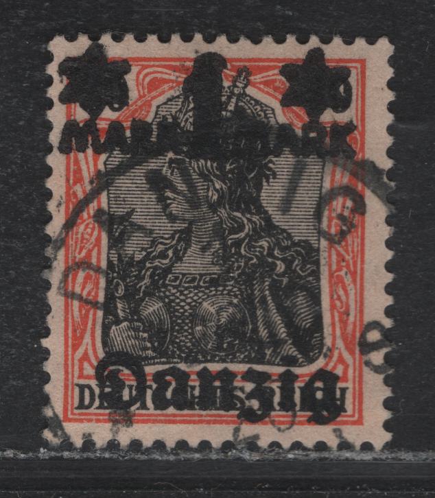 Lot 269 Danzig SC#25 1m on 30pf Orange & Black , 1920 Surcharged Germania Issue, A Very Fine Used Single, Burlage Omitted