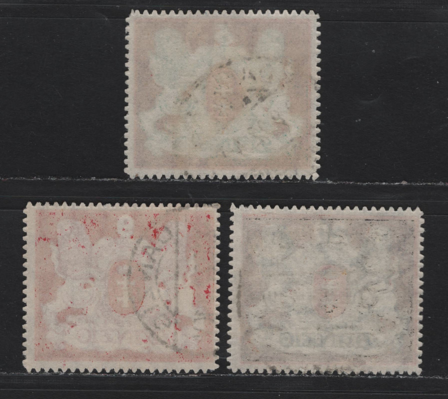 Lot 280 Danzig SC#77, 78, 80b (Michel# 87x, 99x, 89y) 5m - 20m Sea Green, Red & Black - Red & Black , 1921-1922 Arms Issue, 3 Fine/Very Fine Used Singles, Honeycomb Upright (5m & 9m) & Sideways (20m) Wmk, CTO Cancels