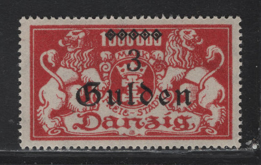 Lot 309 Danzig SC#166 (Michel #191) 3g on 1mil m Lilac Red Arms, 1923 Currency Reset Surcharges, A VFOG Single