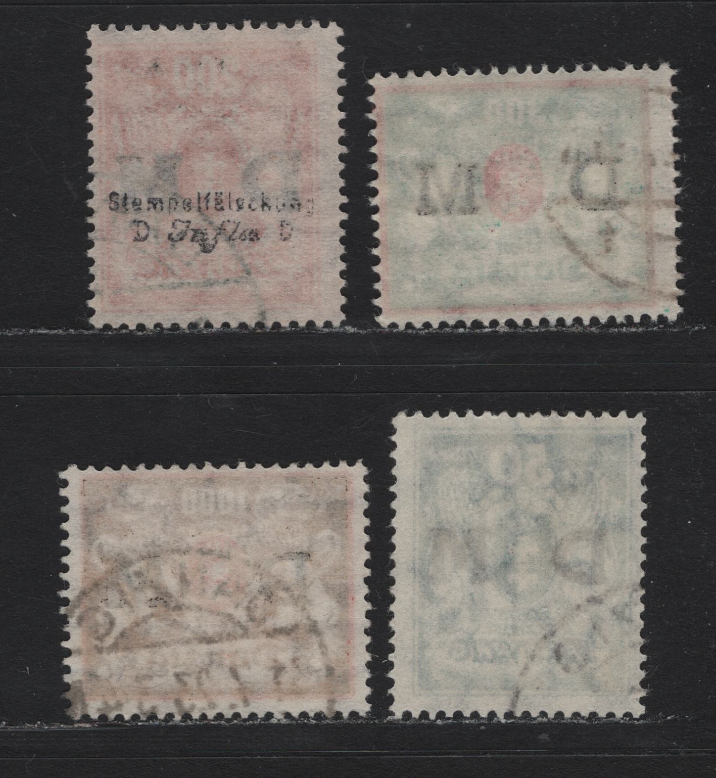Lot 339 Danzig SC#O36, O38, O39, O41 (Michel #36, 38, 35y, 40) 50m - 1000m Pale Blue - Brown & Red Arms, 1921-1922 Official Overprints On Arms Issue, 4 Fine Used Singles Wmk Webbing, All Except 1000m Are CTO Cancels, 1000m Could Be Postal, Counted As CTO
