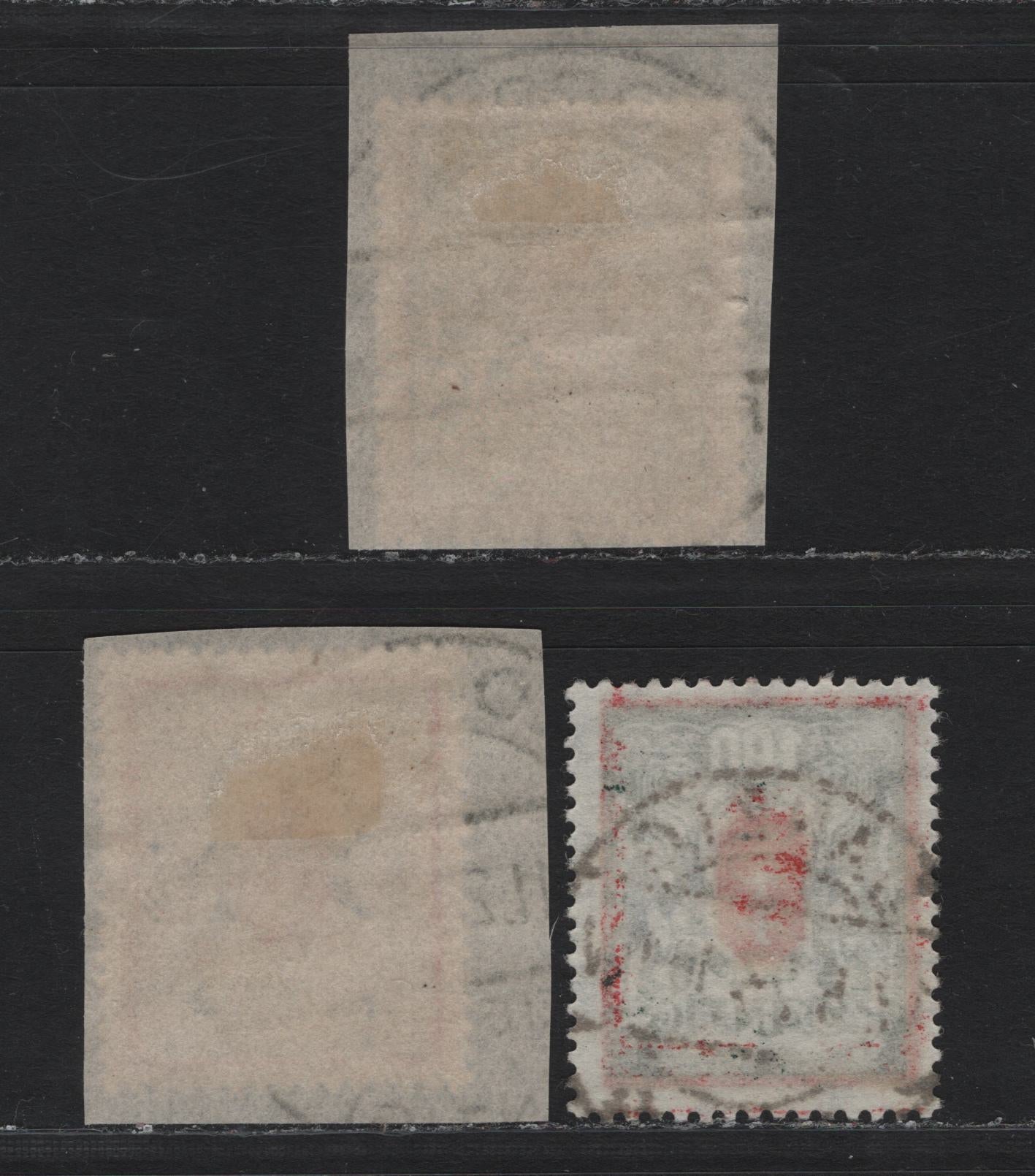 Lot 340 Danzig SC#O34-O35 (Michel #33y, 34y) 50m - 100m Pale Blue & red - Dark Green & Red Arms, 1922-1923 Official Overprints On Arms Issue, 3 Fine & VF Used Singles Stamps On Piece Are CTO, Other 100m is Postal Cancel