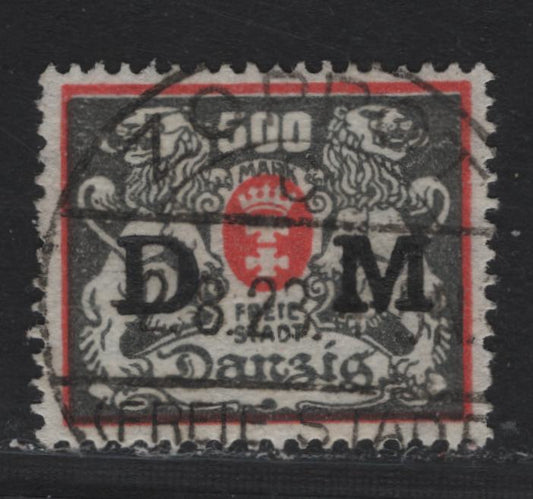 Lot 341 Danzig SC#O40 (Michel #39) 500m Grey & Red Arms, 1922-1923 Official Overprints On Arms Issue, A VF Used Single Possible Postal Cancel, But Most Likely a CTO, CV $450 If Postal Cancel