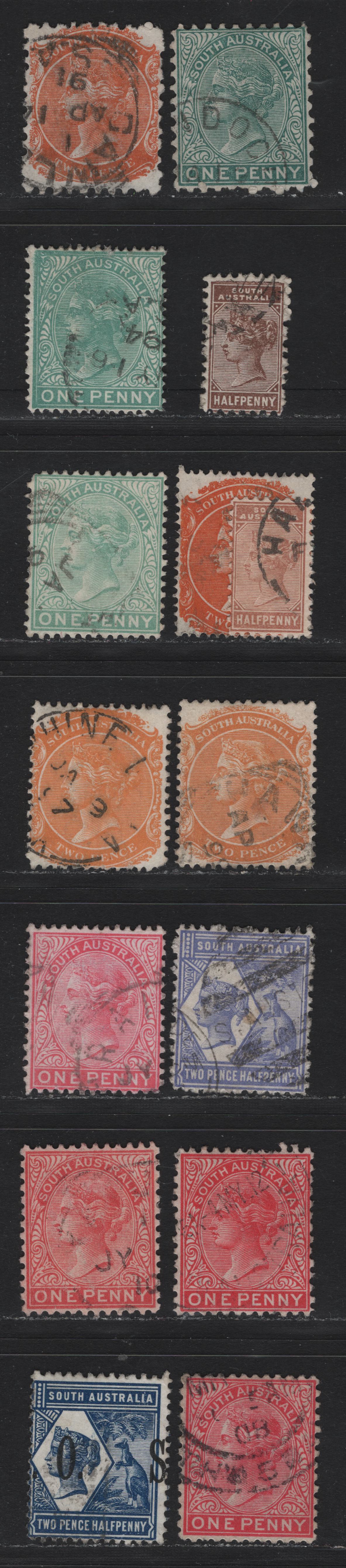 Lot 35 Australia - South Australia (C) SG#O83/294a 1/2d-2.5d Pale Brown - Deep Blue Queen Victoria & Kangaroo, 1876-1912 Surface Printed Sideface Issue, 14 Fine & VF Used Singles Wmk Crown Over SA, Perf. 15 & 13 And Crown Over A, Perf. 12 x 11.5