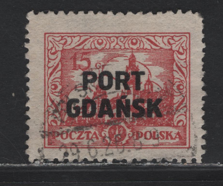 Lot 356 Poland - Offices in Danzig SC#1K13 15g Rose Red Wawel Castle, 1926-1927 Original Die Pictorial Defiitives Overprinted Port Gdansk, A VF Used Single