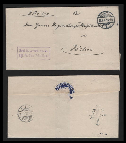 Lot 359 Danzig Official Stampless Lettersheet, A Very Fine Used Envelope, Sent July 7 1922, Mailed From Danzig to Germany