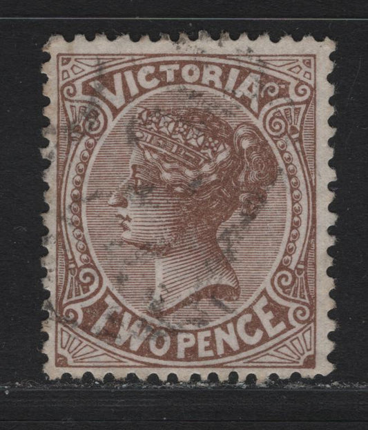 Lot 36 Australia - Victoria (C) SG#203a 2d  Sepia Queen Victoria & Kangaroo, 1880-1884 Pearled Sideface Issue, A Fine Used Single The Rare Mixed Perf. 13 and 12, Wmk V Over Pointed Crown