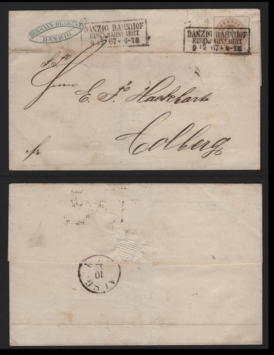 Lot 361 Prussia SC#20 3sgr Bistre, 1867 Pictorials, A Very Fine Used Cover, Sent From Danzig to Colberg