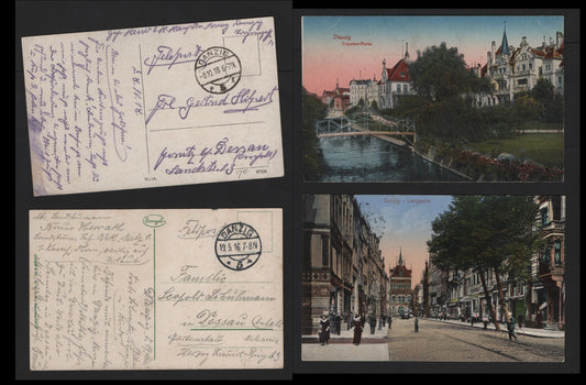 Lot 378 Danzig SC, 2 Very Fine Used Covers, Full Color Postcards, Sent From Danzig May 19, 1916 & October 8 1918, No Stamps, As They Are 'Feldpost' & Bear The Identifying Information of The Officer That Sent Them.