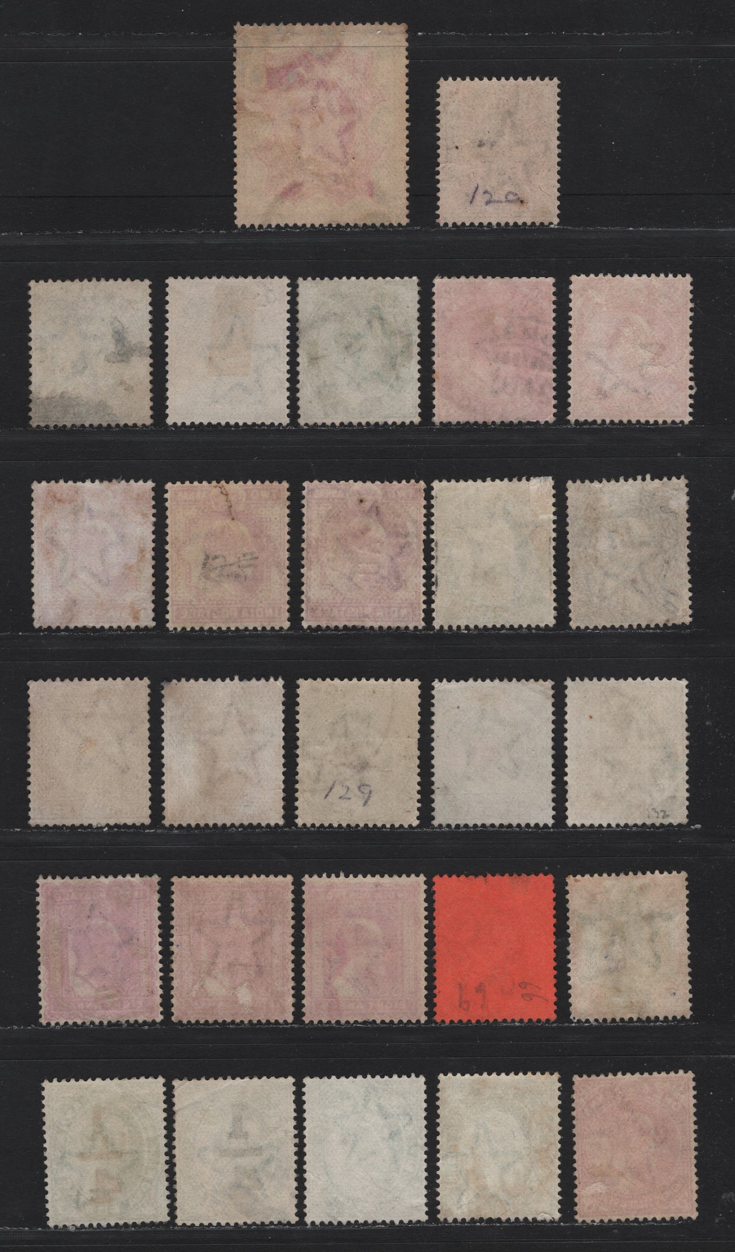Lot 61 India (C) SG#119/150 3p - 1a Gray - Carmine , 1902-1911 King Edward VII Keyplate Issue, 27 Fine/Very Fine Used Singles, With Listed Shades