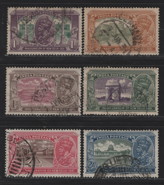 Lot 64 India (C) SG#226w, 227-228, 229w-231w 1/4a - 1r Olive Gray & Orange Brown - Violet & Green , 1931 Inauguation of New Delhi Issue, 6 Fine/Very Fine Used Singles, 1/2a, 2a, 3a & 4a Have Wmk Stars Pointing Left, 3a & 1r Have Light Diagonal Creases