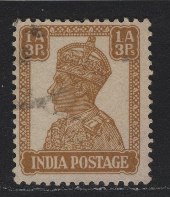 Lot 67 India (C) SG#269w 1a3p Yellow Brown , 1940-1943 KGVI Definitive Issue, A Fine Used Single, Inverted Wmk