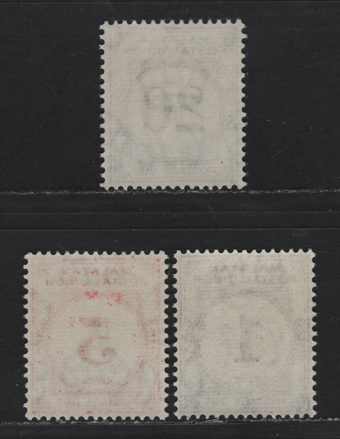 Lot 94 Malayan Postal Union (C) SG#D7, D9, D13 1c - 20c Purple - Blue , 1945-1949 Postage Dues, 3 VFNH Singles, Perf 15x14, Script CA Wmk