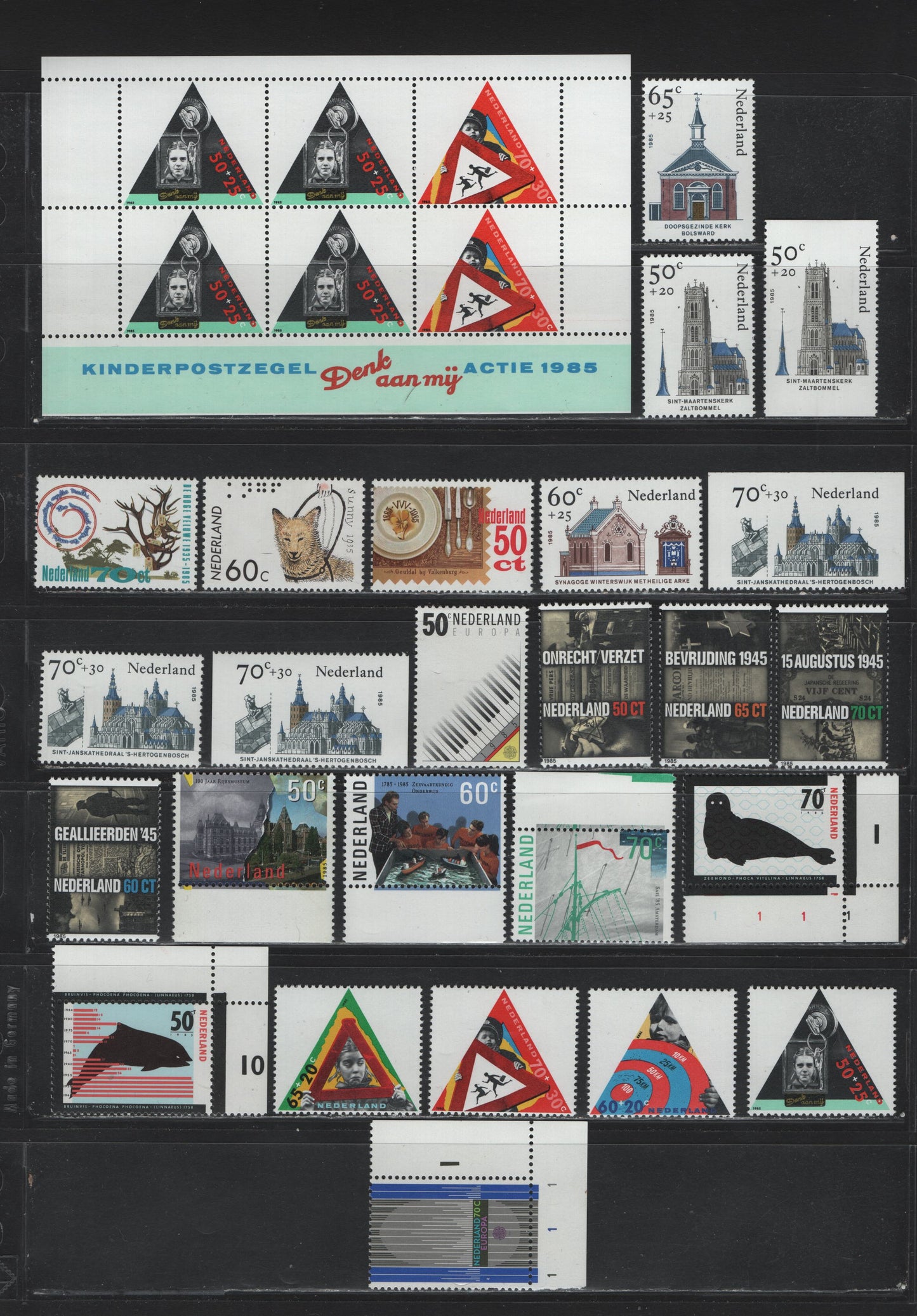 Lot 109 Netherlands SC#662-675, B611-B618a, 1985 Commemorative & Semi Postal Issues, 26 VFNH Singles & Souvenir Sheets, Complete Year Set, Includes Booklet Singles