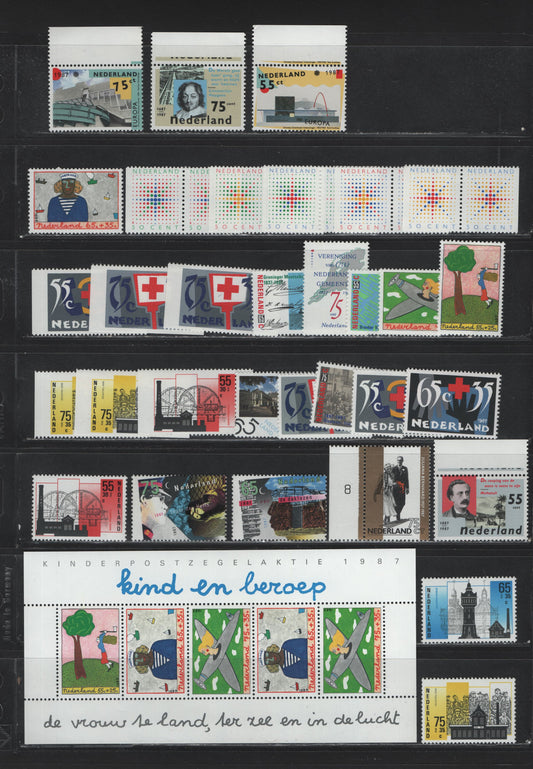 Lot 111 Netherlands SC#710-726, B626-B634a, 1987 Commemorative & Semi Postal Issues, 33 VFNH Singles, Pairs & Souvenir Sheets, Complete Year Set, Includes Booklet Singles & Pairs