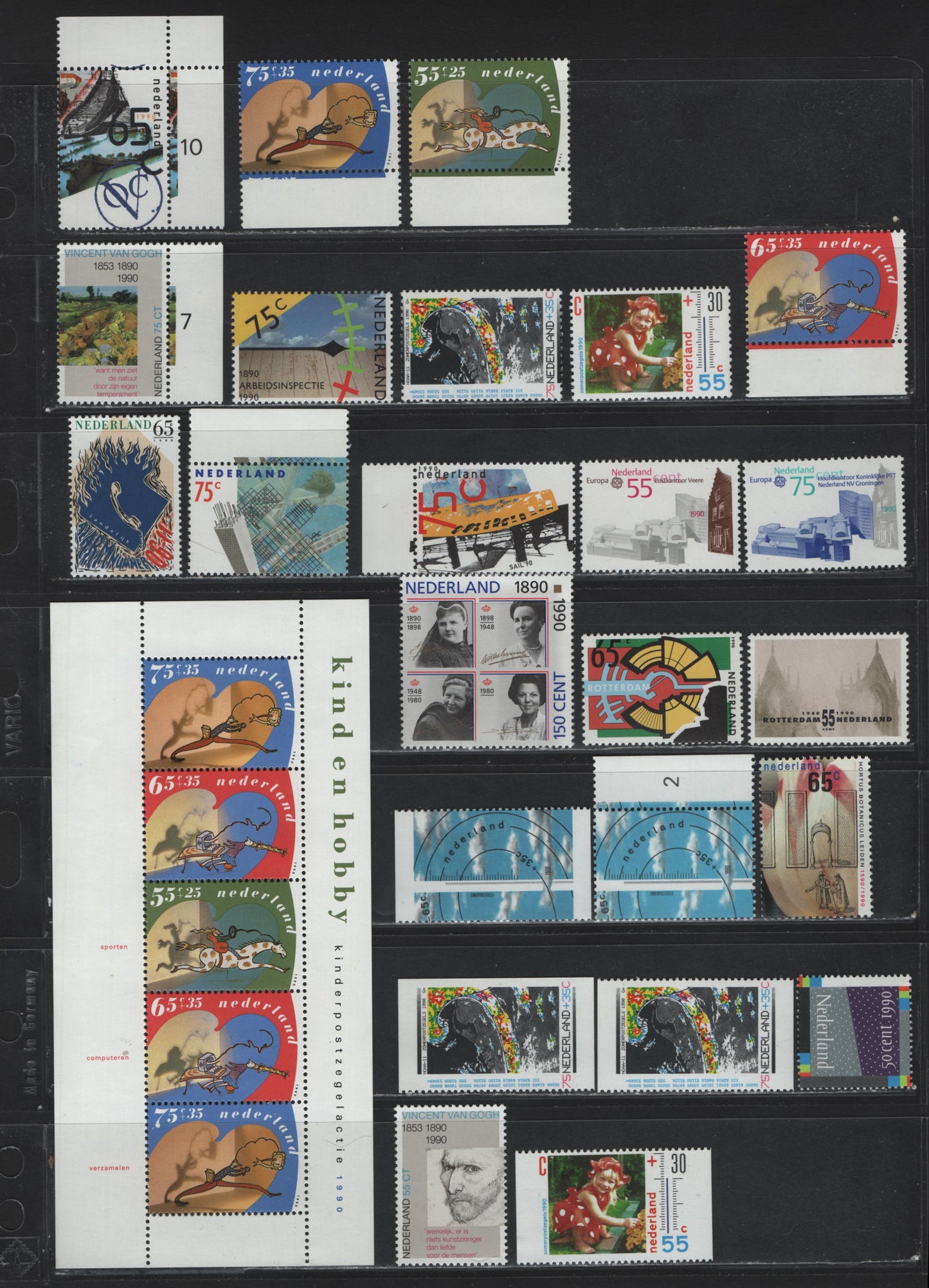 Lot 114 Netherlands SC#752-765, B650-B655a, 1990 Commemorative & Semi Postal Issues, 25 VFNH Singles & Souvenir Sheets, Complete Year Set, Includes Booklet Singles & Sheets