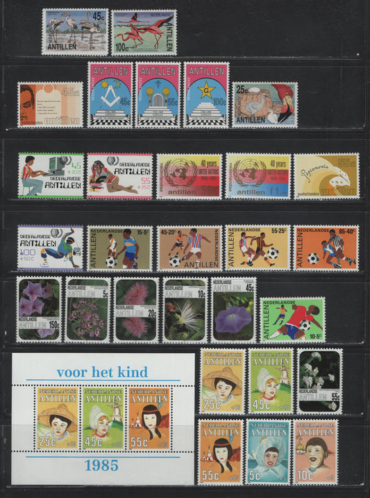 Lot 126 Netherland Antilles SC#527-543, B226-B238a, 1985 Commemorative & Semi Postal Issues, 30 VFNH Singles & Souvenir Sheets, Complete Year Set