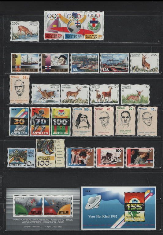 Lot 133 Netherland Antilles SC#666-686, B289-B293, 1992 Commemorative & Semi Postal Issues, 26 VFNH Singles & Souvenir Sheets, Complete Year Set