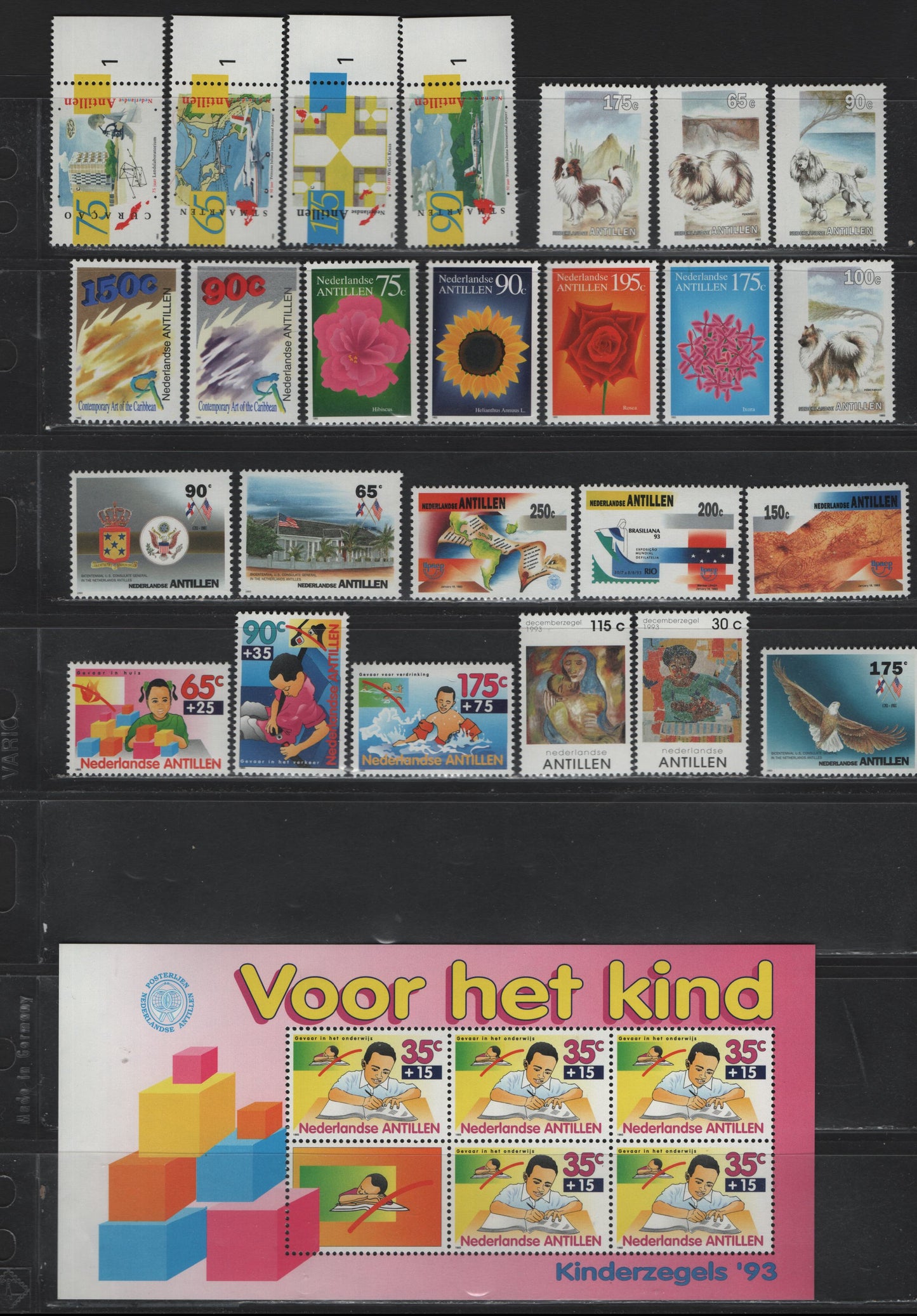 Lot 134 Netherland Antilles SC#687-708, B294-B297, 1993 Commemorative & Semi Postal Issues, 26 VFNH Singles & Souvenir Sheets, Complete Year Set