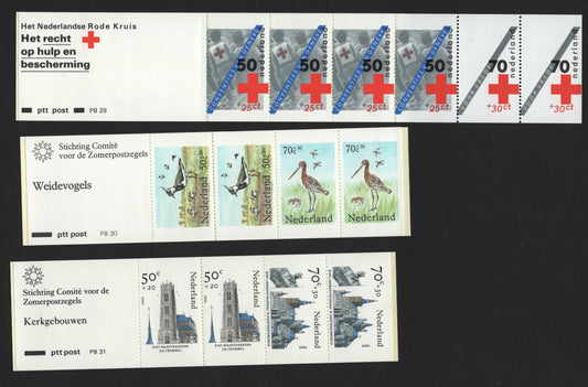 Lot 138 Netherlands SC#B592a, B603a, B614a 50c+25c - 70c+30c Multicolored - Gray, Bright Blue & Bistre , 1983-1985 Red Cross - Social & Cultural Semi Postals, 3 VFNH Complete Booklets
