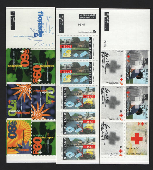 Lot 141 Netherlands SC#B658b, B664b, B667b 60c+30c - 40c+80c Multicolored , 1991-1992 Social & Cultural Organizations - 125th Anniv of Red Cross Semi Postals, 3 VFNH Complete Booklets