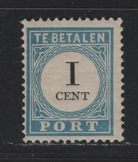Lot 143 Netherlands Michel#3IIIE (SC# J3) 1c - 40c Light Blue & Black , 1881-1887 Postage Dues, A FOG Single, Perf 12.5, Type III