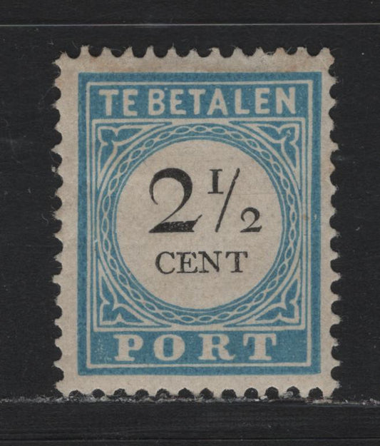 Lot 144 Netherlands Michel#3IIIE (SC# J5) 2.5c Light Blue & Black , 1881-1887 Postage Dues, A VFOG Single, Perf 12.5, Type III