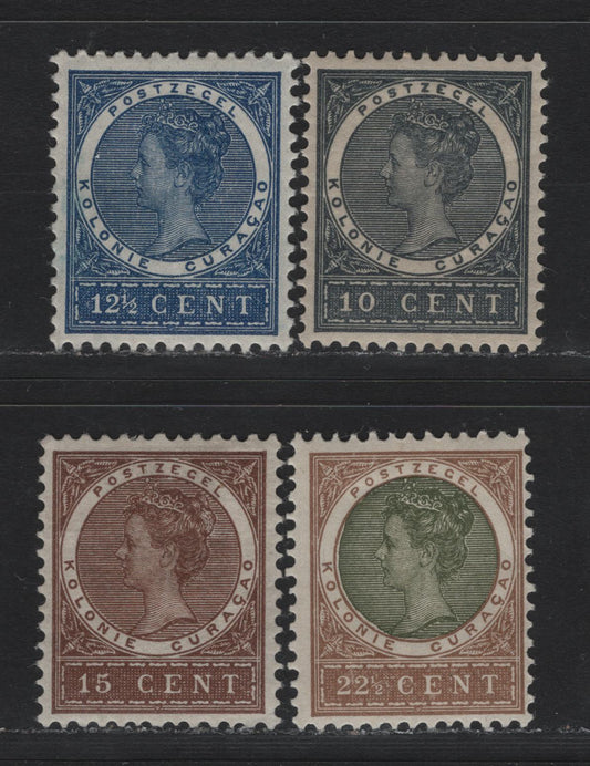 Lot 161 Netherlands Antilles SC#36-39 10c - 22.5c Slate - Brown & Olive , 1904-1908 Queen Wilhelmina Issue, 4 F/VFOG Singles