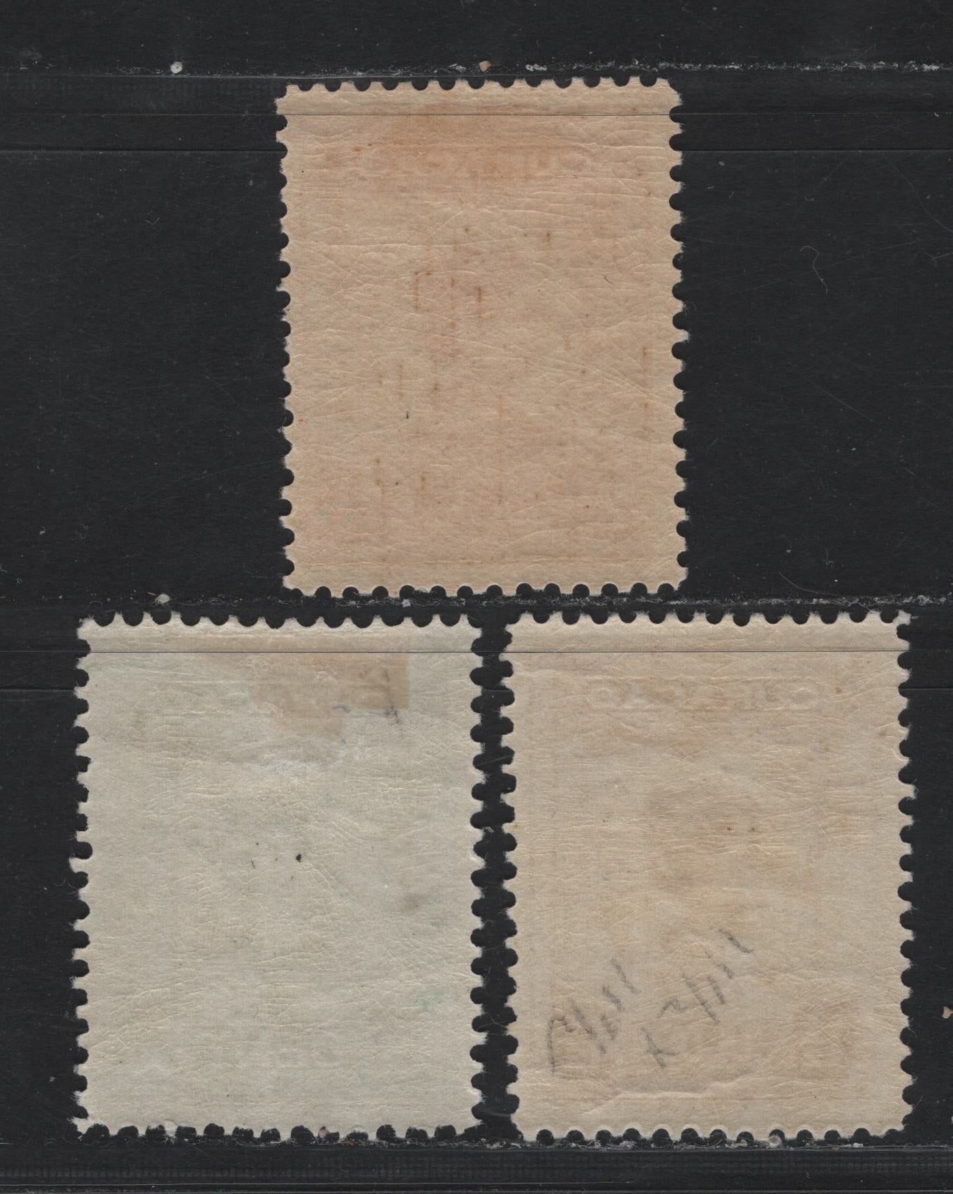 Lot 166 Netherlands Antilles SC#70-72 50c - 2.5g Green - Carmine , 1915-1933 Numeral & Queen Wilhelmina Issue, 3 F/VFOG Singles, Perf 11.5 (50c, 1.5g) & 11.5x11 (2.5g)