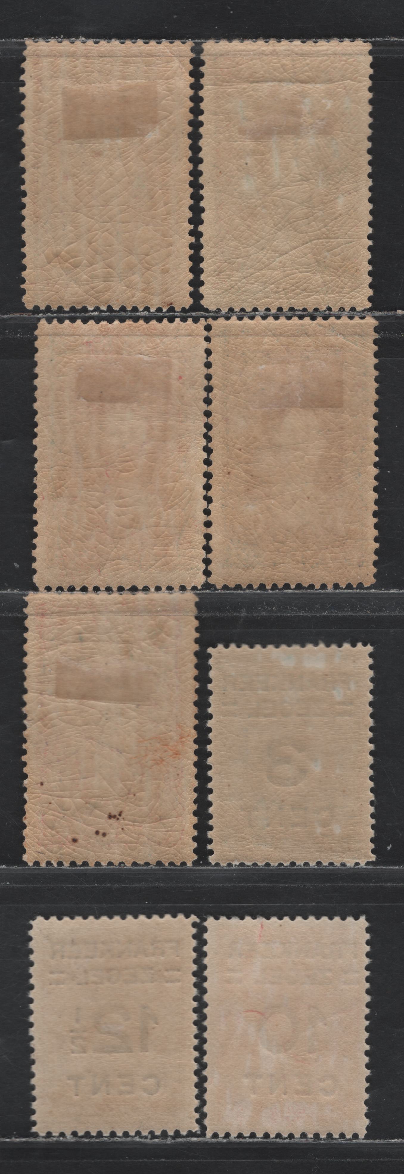 Lot 168 Netherlands Antilles SC#75-79, 87-89 5c - 12.5c on 75c Bluish Green - Gray Brown , 1915-1933 Numeral & Queen Wilhelmina - Surcharged Issues, 8 F/VFOG Singles