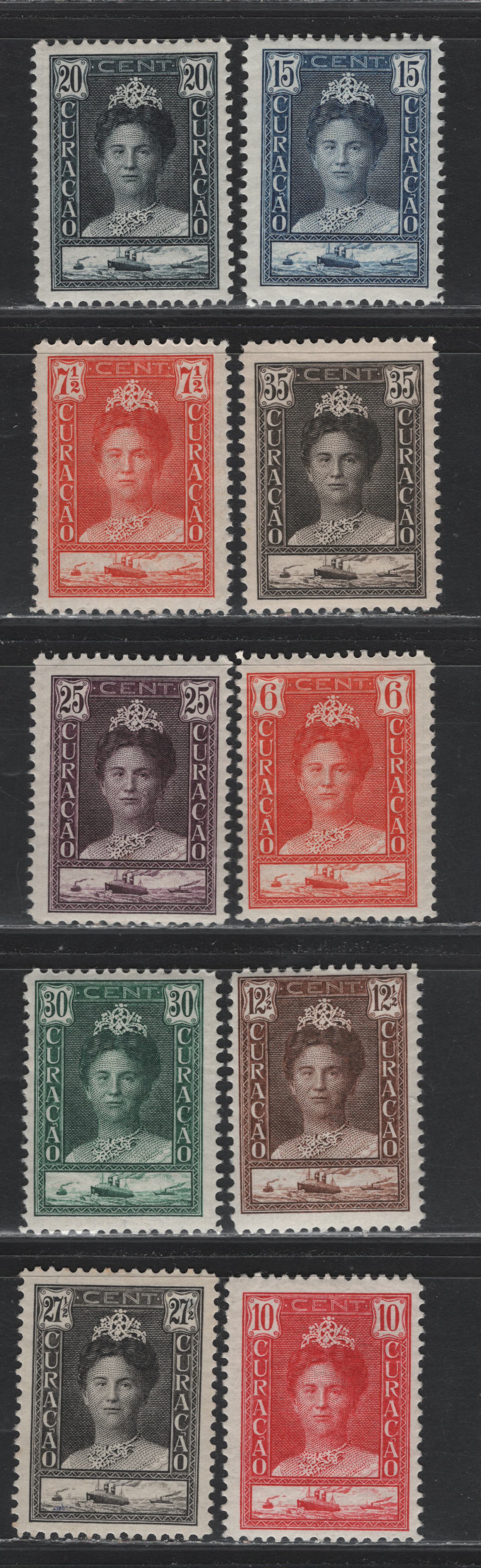 Lot 169 Netherlands Antilles SC#95-100, 102-105 6c - 35c Orange Red - Brownish Black , 1928-1930 Queen Wilhelmina & Ship Definitives, 11 F/VFOG Singles, Perf 11.5