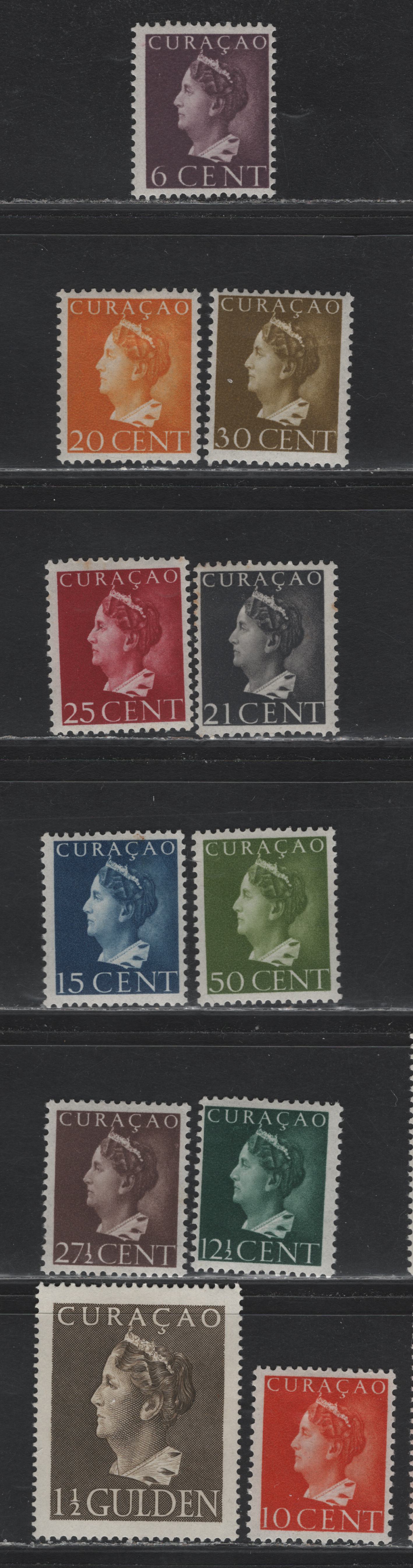 Lot 175 Netherlands Antilles SC#152-162 6c - 1.5g Rose Violet - Gray Olive , 1941-1942 Queen Wilhelmina Issue, 11 F/VFOG Singles