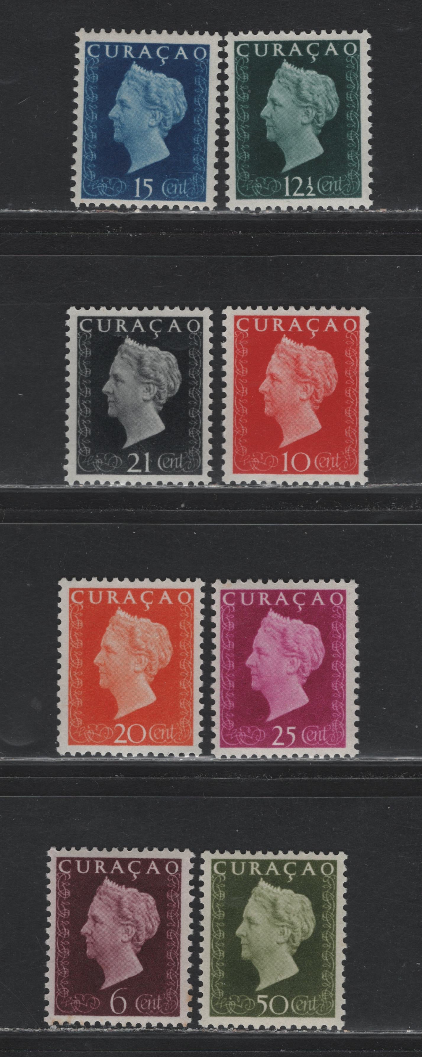 Lot 178 Netherlands Antilles SC#188/197 6c - 50c Dark Violet Brown - OliveGreen , 1948 Queen Wilhelmina Sideface Issue, 8 VFOG Singles, Minor Toning On 6c