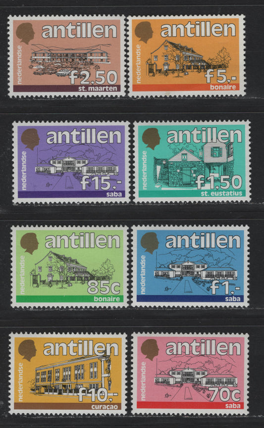 Lot 180 Netherlands Antilles SC#543A-555 70c -15g Saba , 1985-1989 Gov't Building Issue, 8 VFNH Singles