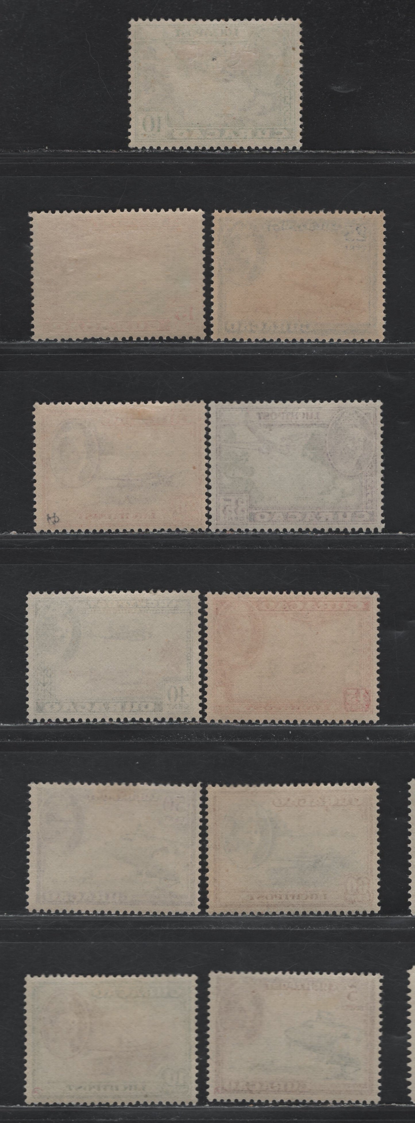 Lot 183 Netherlands Antilles SC#C18-C19, C21-C27, C31-C32 10c - 10g Green & Blue - Green & Red Brown , 1942 Pictorial Airmail Issue, 11 F/VFOG Singles