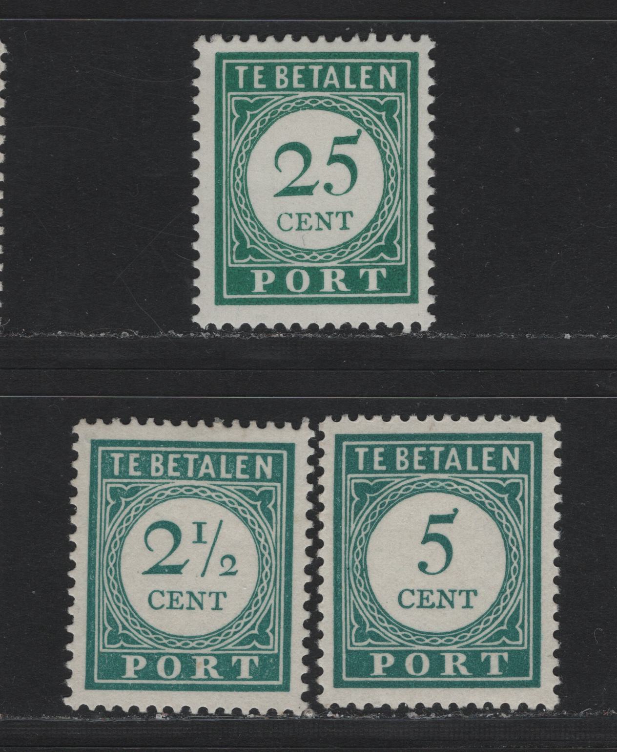 Lot 191 Netherlands Antilles SC#J31-J32, J37 2.5c - 25c Blue Green , 1915 Postage Dues, 3 F/VFOG Singles