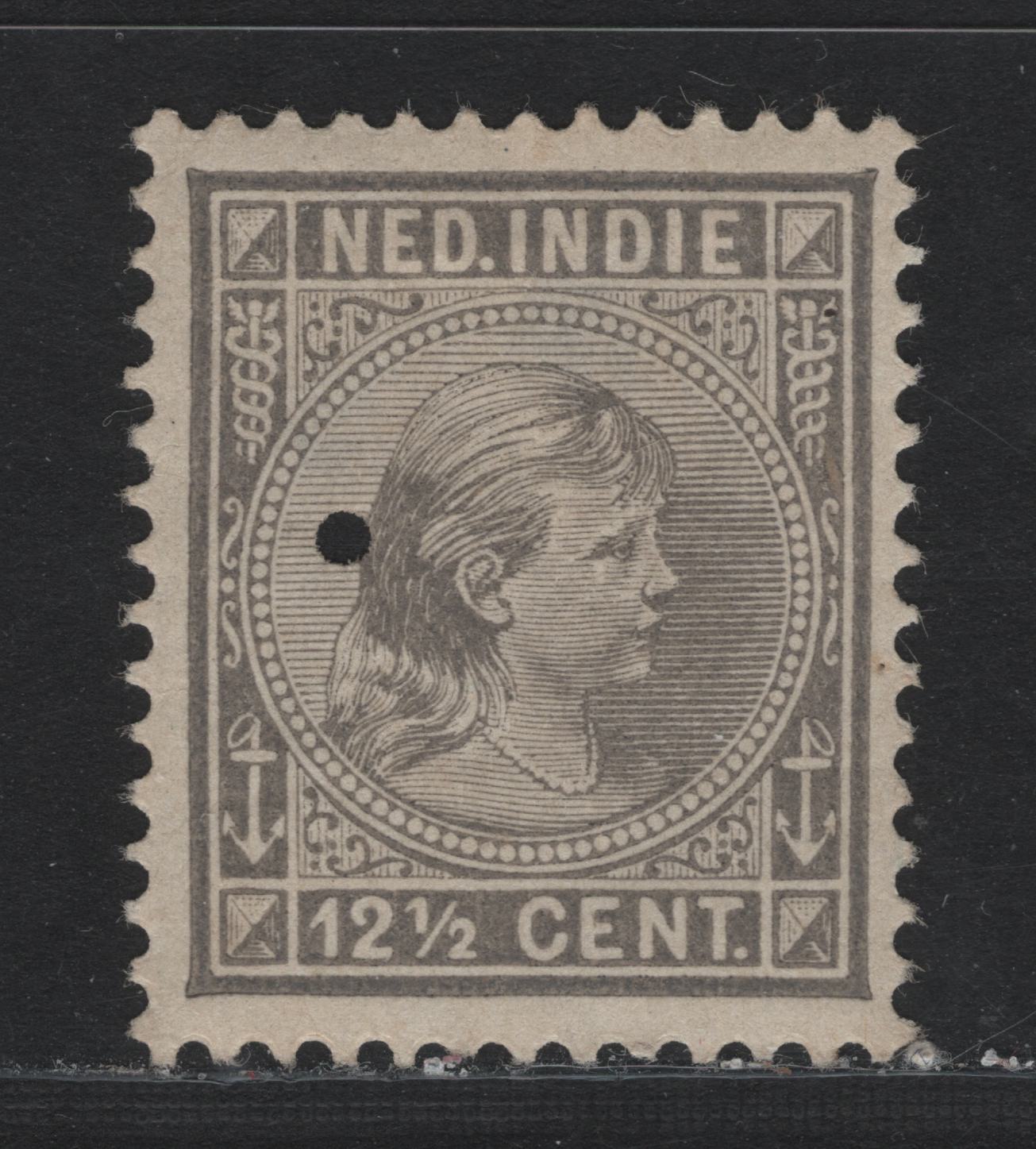 Lot 194 Netherlands Indies SC#24var 12.5c Gray , 1883-1890 Numeral Issue, A FOG Single, Perf 12.5, Small Security Punch Hole Which Usually Indicated 'Specimen', Shallow Hinge Thin.