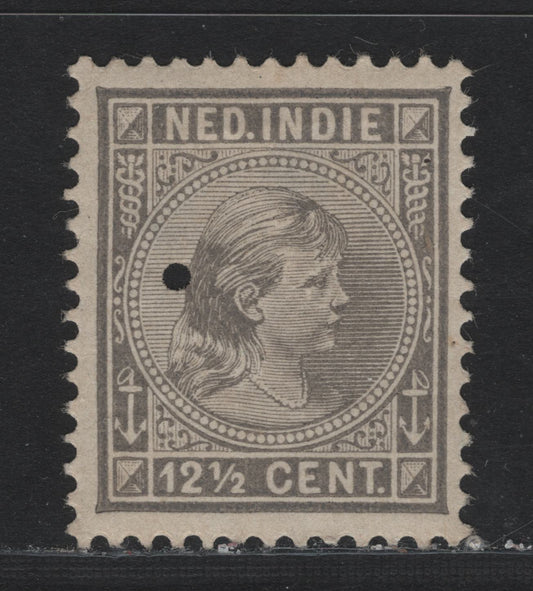 Lot 194 Netherlands Indies SC#24var 12.5c Gray , 1883-1890 Numeral Issue, A FOG Single, Perf 12.5, Small Security Punch Hole Which Usually Indicated 'Specimen', Shallow Hinge Thin.