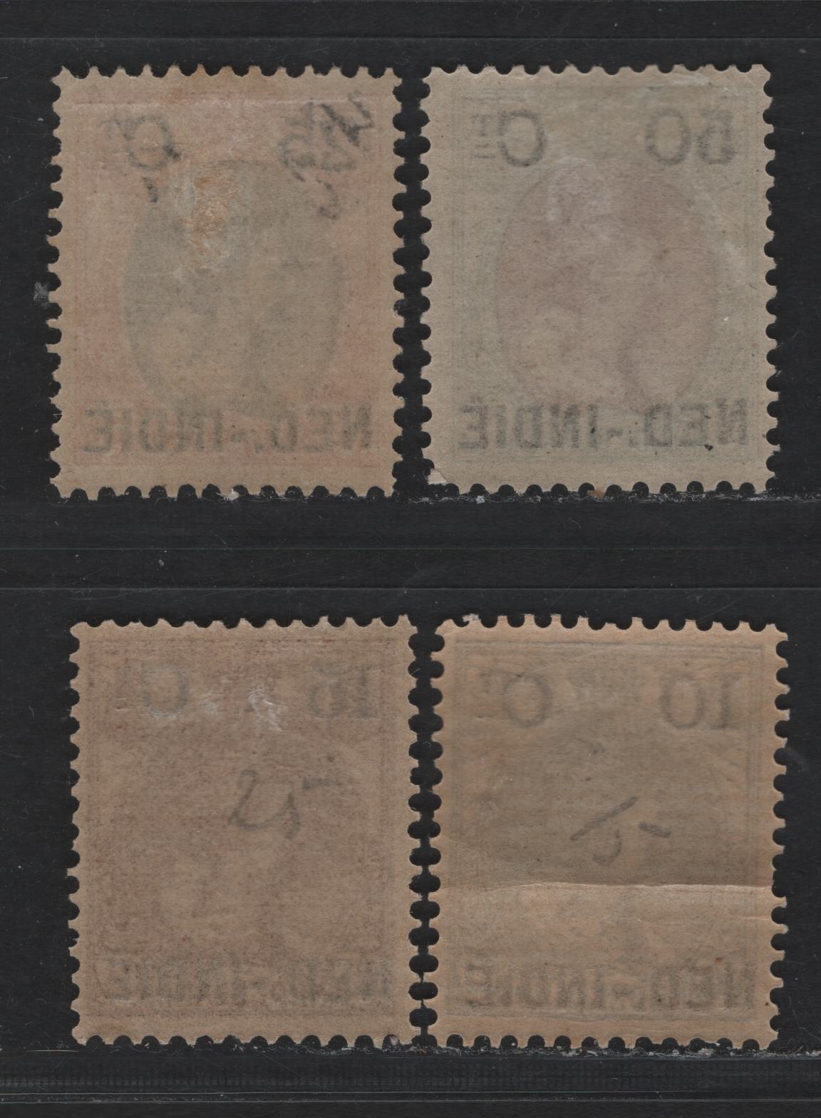 Lot 195 Netherlands Indies SC#31, 33, 35-36 10c on 10c - 50c on 50c Gray Lilac - Bronze Green & Red Brown , 1900 Overprinted Wilhelmina Issue, 4 VG/F/VFOG Singles, Crease On 10c