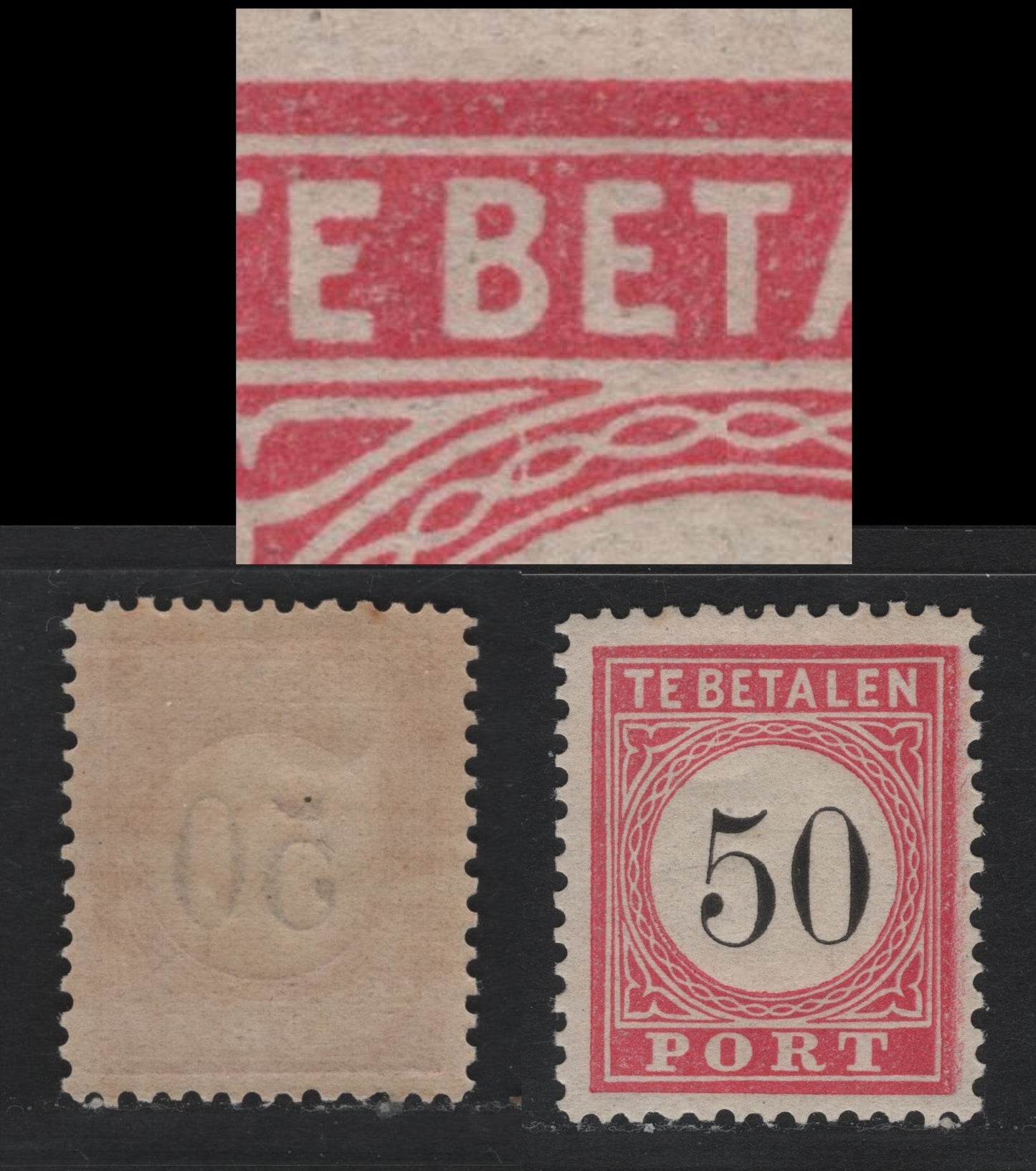 Lot 233 Netherlands Indies SC#J14var 50c Pink & Black , 1882-1909 Postage Dues, A VFNH Single, Type III, Showing White Arc Through 'BE'