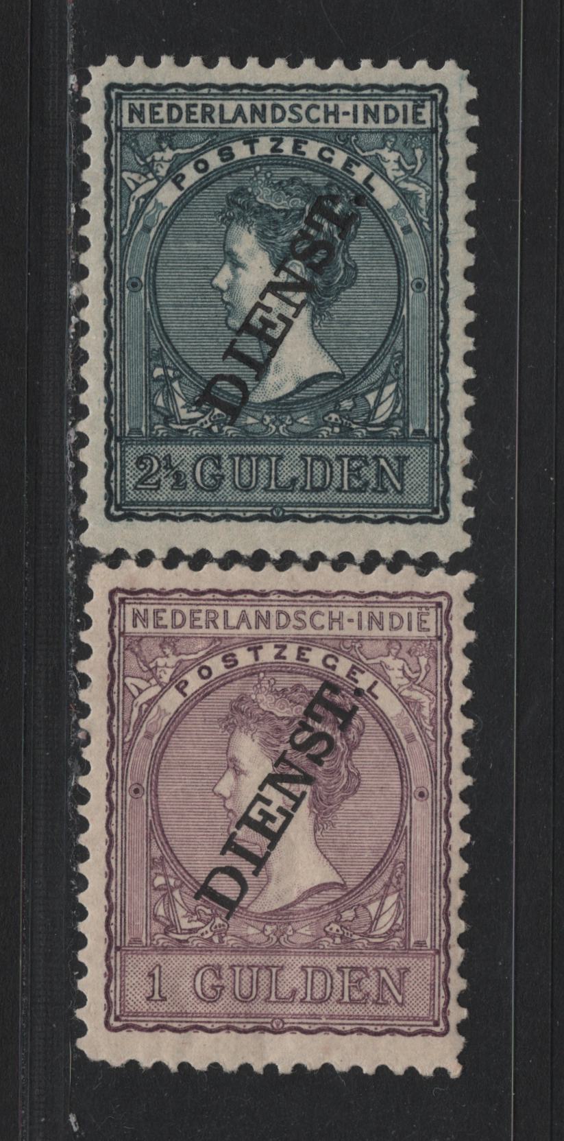 Lot 240 Netherlands Indies SC#O19-O20 1g - 2.5g Dull Lilac - Slate Blue , 1911 Official Overprinted Issue, 2 VFOG Singles