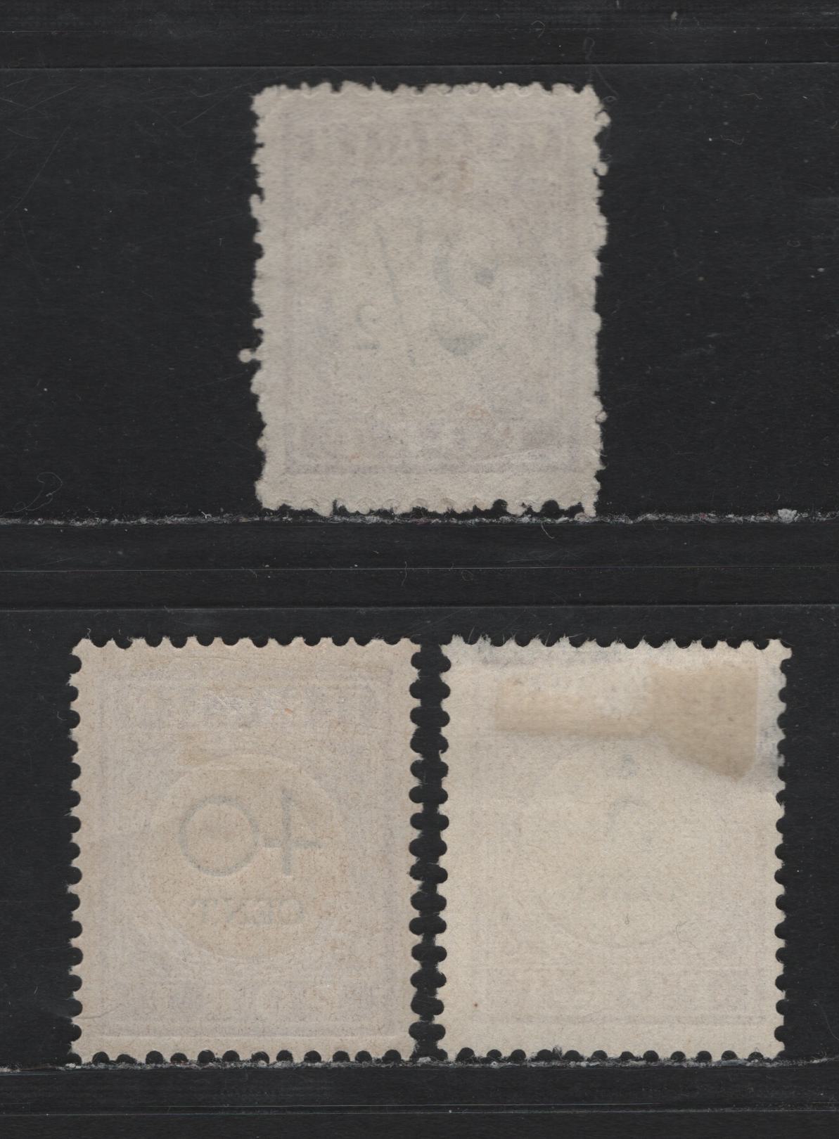 Lot 275 Surinam SC#J1a, J14, J10a 2.5c - 40c Lilac & Black , 1866-1896 Postage Dues, 3 Fine/Very Fine Unused Singles, All Type 1, No Gum As Issued