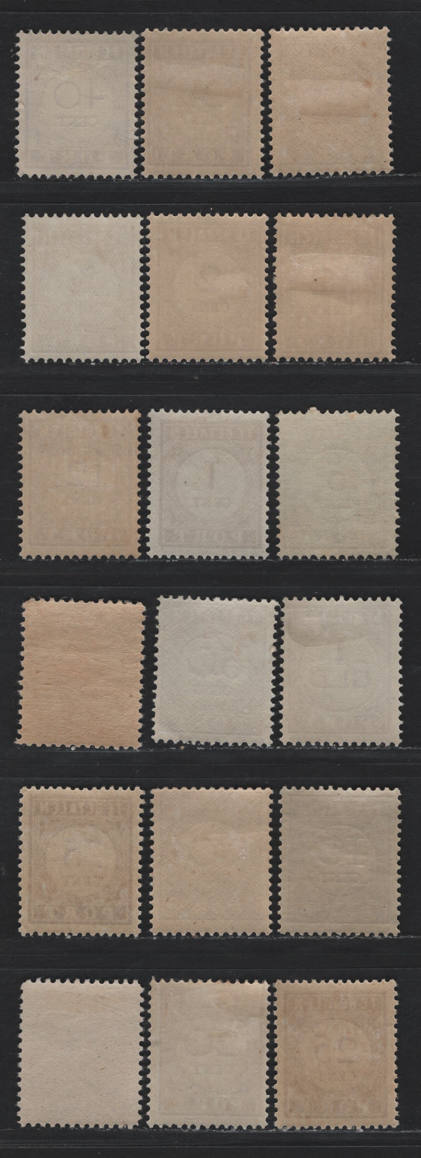 Lot 277 Surinam SC#J17-J34 1/2c - 5c Lilac - Light Brown Violet , 1913-1945 Postage Dues, 18 F/VFOG & Unused Singles, 40c Has No Gum As Issued, Perfs 12.5 & 13.5x12.5