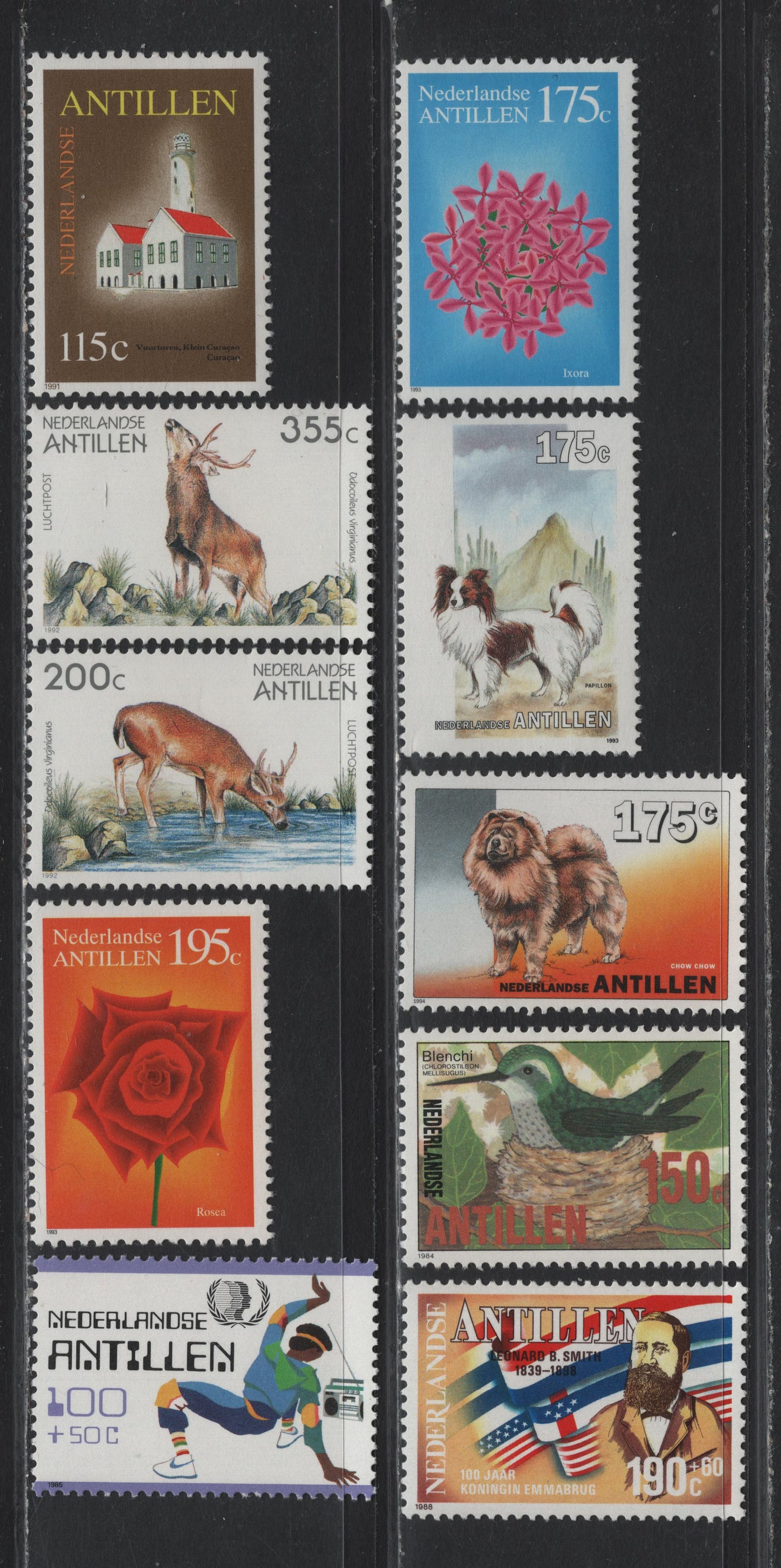 Lot 299 Netherlands Antilles (C) SC#657, 670-671, 689-690, 698, 712, 523, B233, B258 150c - 190c+60c Multicolored , 1984-1988 Birds - Social & Cultural Purposes Semi Postals, 10 VFNH Singles