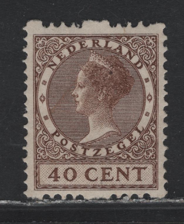 Lot 39 Netherlands SC#158a 40c Deep Brown , 1924-1926 Gull & Photogravure Wilhelmina Issues, A VFOG Single, Syncopated Perf Type A