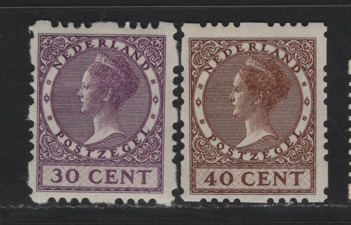 Lot 48 Netherlands SC#189b 40c Deep Brown , 1928 Gull & Queen Wilhelmina Issue, 2 F/VFOG Singles, Syncopated Perf Type C