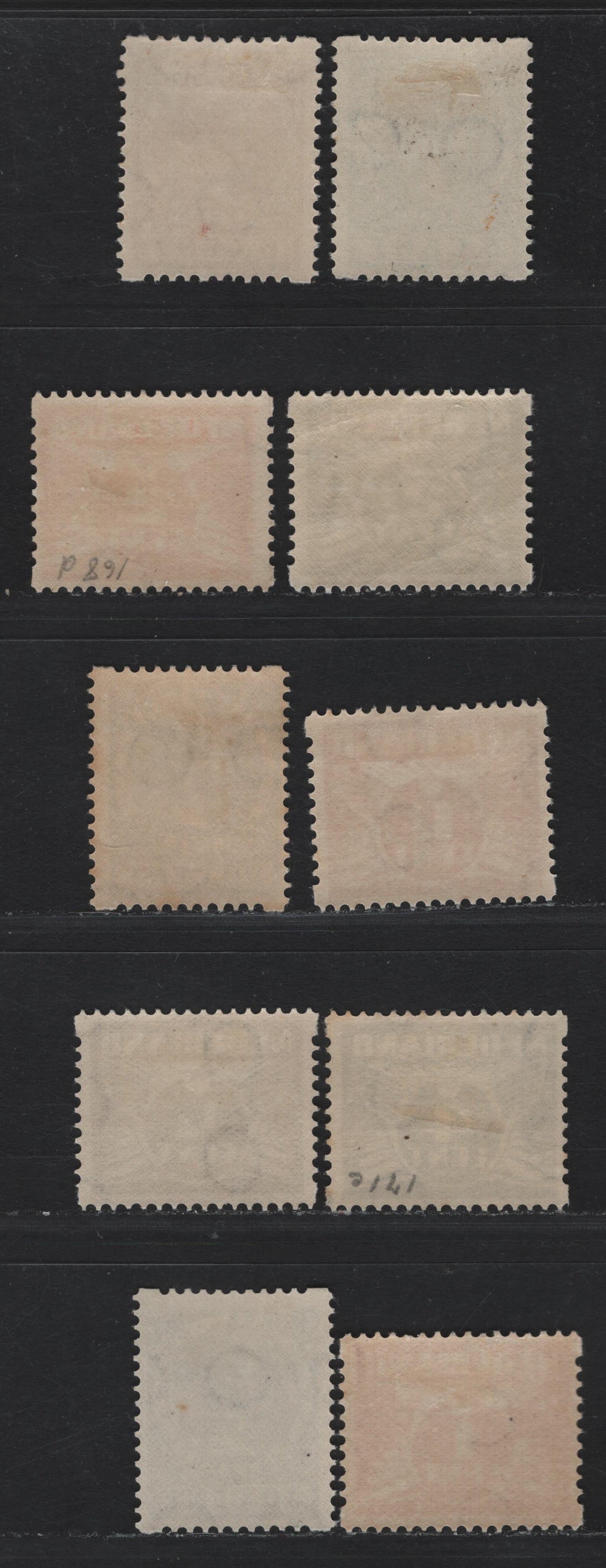 Lot 49 Netherlands SC#164b/169b, 171c/183b 1/2c - 20c Gray - Deep Blue , 1930 Gull & Queen Wilhelmina Issue, 10 F/VFOG Singles, Syncopated Perf Type C, Small & Large Holes